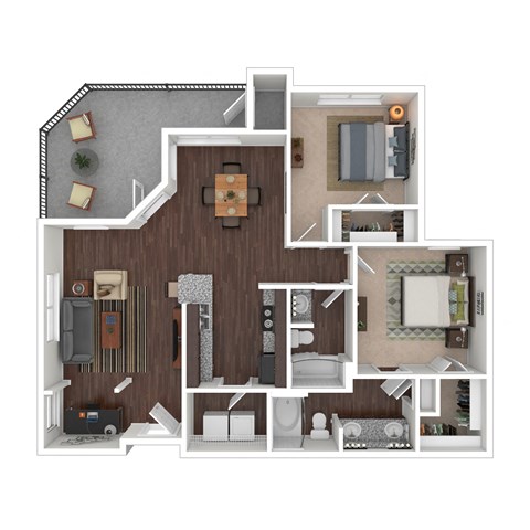 Floor plan for 2 beds, 2 baths, 1108 sqft